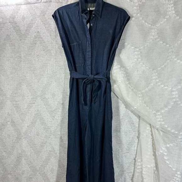 NWT 7 for all mankind angular pocket denim jumpsuit in rinsed night blue size S - Picture 5 of 11